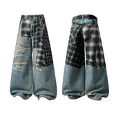 CapCabin “Layered Flannel Patchwork Balloon Jeans”