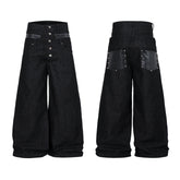 CapCabin Wide Leg Button Fly Denim Pants