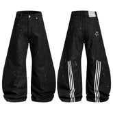 CapCabin Stripe Panel Paint-Splatter Wide-Leg Jeans