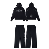 Hellstar Flame Tribal Graphic Hoodie & Pants Set - Black Streetwear Tracksuit