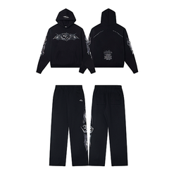 Hellstar Flame Tribal Graphic Hoodie & Pants Set - Black Streetwear Tracksuit