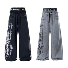 CapCabin Script Graffiti Wide-Leg Sweatpants