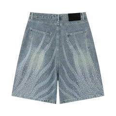 CapCabin Rhinestone Wash Denim Shorts