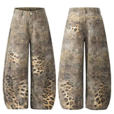 CapCabin Leopard Wash Wide-Leg Jeans