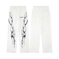 Hellstar Flame Tribal Graphic Hoodie & Pants Set - White Streetwear Tracksuit