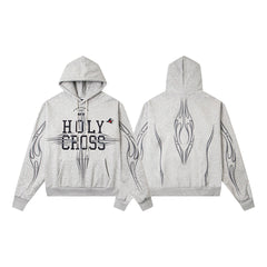Hellstar Holy Cross Flame Graphic Hoodie & Pants Set - Grey Streetwear Tracksuit