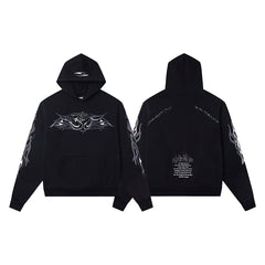 Hellstar Flame Tribal Graphic Hoodie & Pants Set - Black Streetwear Tracksuit
