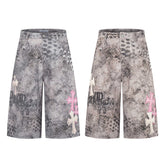 CapCabin “Grunge Cross Washed Denim Shorts”