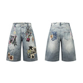 CapCabin “Vintage Charm Patch Denim Shorts
