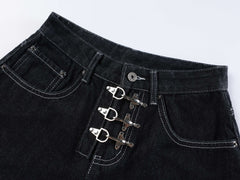 CapCabin Wide-Leg Buckle Denim Shorts