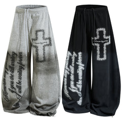CapCabin Cross Script Wide-Leg Sweatpants