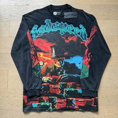 GodSpeed Washed Black Gothic Graphic Long Sleeve T-Shirt