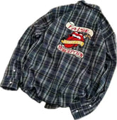 FALSE PERCEPTION Plaid Embroidered Graphic Shirt