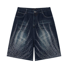 CapCabin Rhinestone Wash Denim Shorts