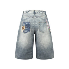 CapCabin “Vintage Charm Patch Denim Shorts
