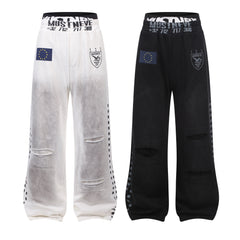 CapCabin “Distressed Sport Wide-Leg Pants”