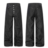 CapCabin “Black Raw Button Denim Jeans”