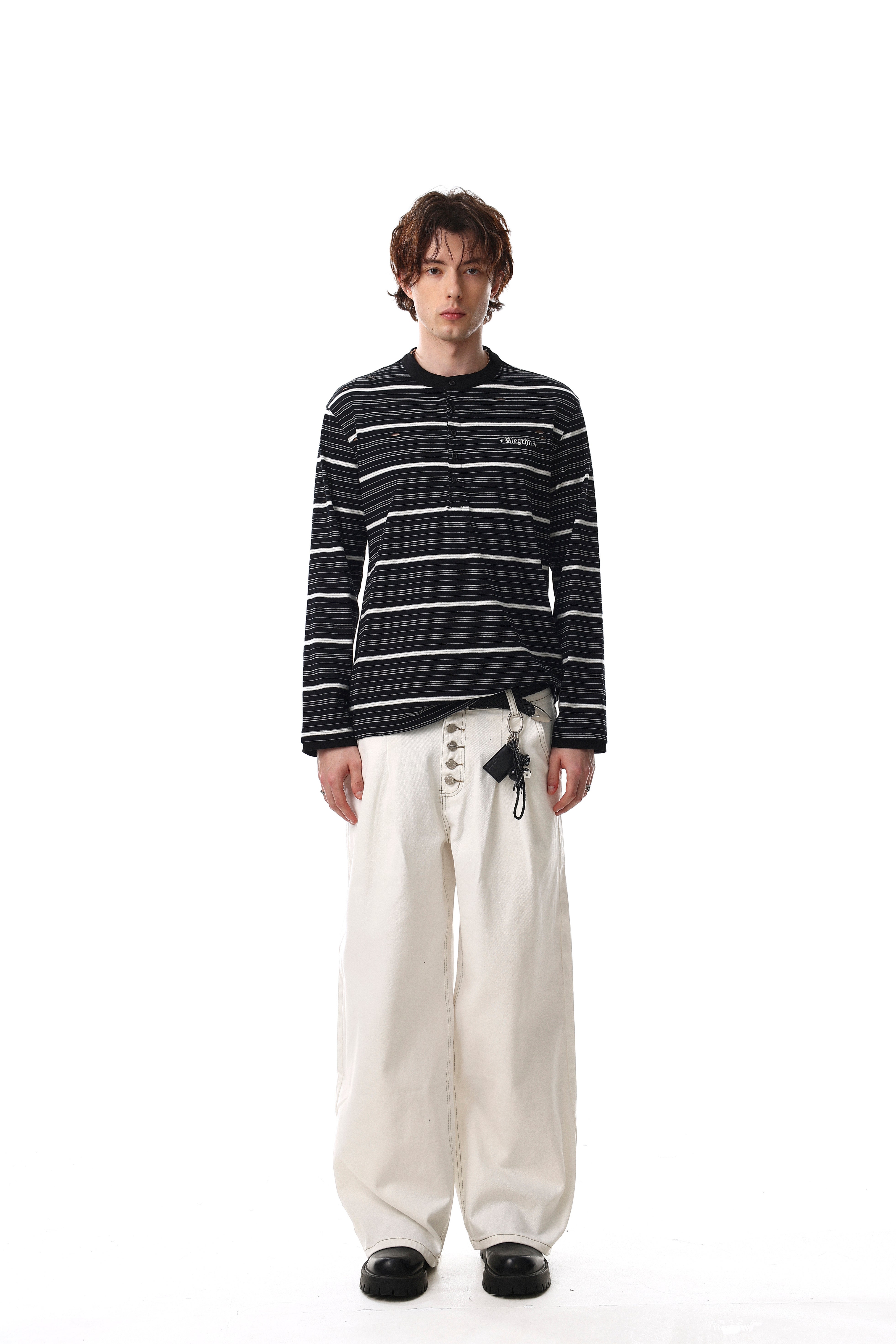 CapCabin Striped Henley Long Sleeve Tee