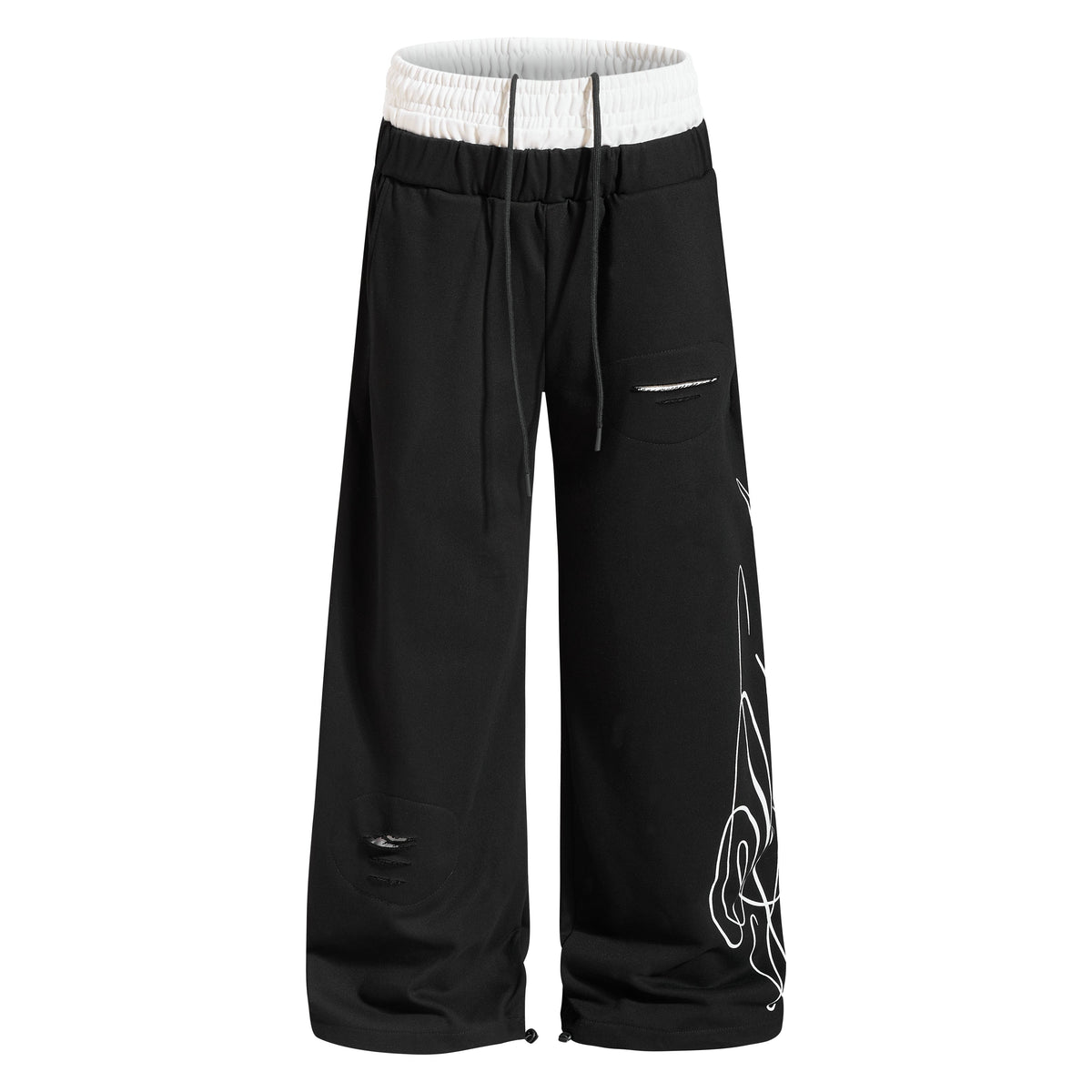 CapCabin “Distressed Panel Wide-Leg Sweatpants”