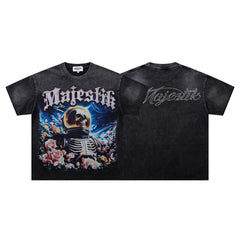 MAJESTIK Cosmic Skull Graphic Vintage T-Shirt