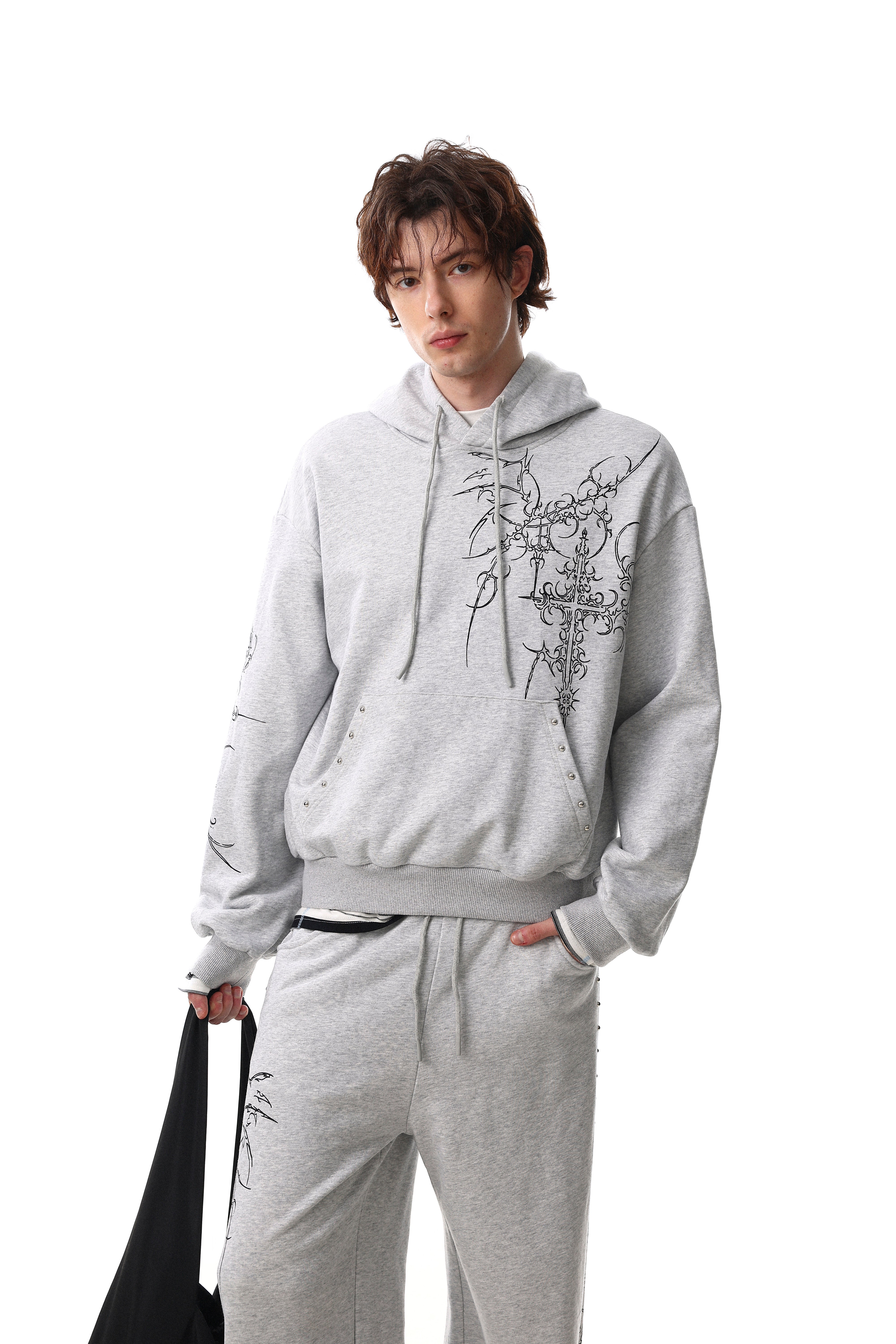 CapCabin Gothic Line Graphic Wide-Leg Sweatpants