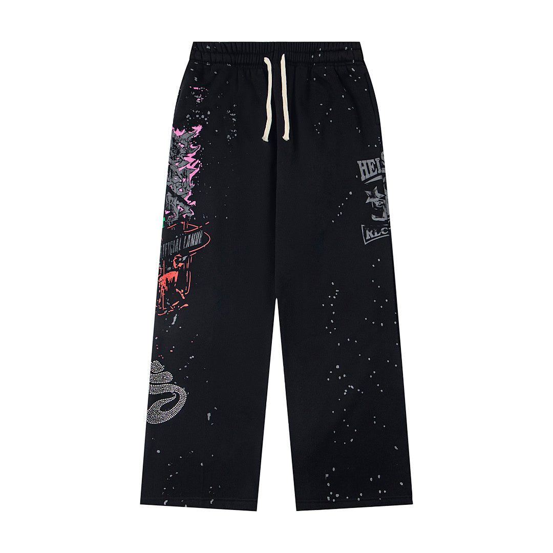 Hellstar Graphic Logo Distressed Hoodie & Pants Set - Black Streetwear Tracksuit