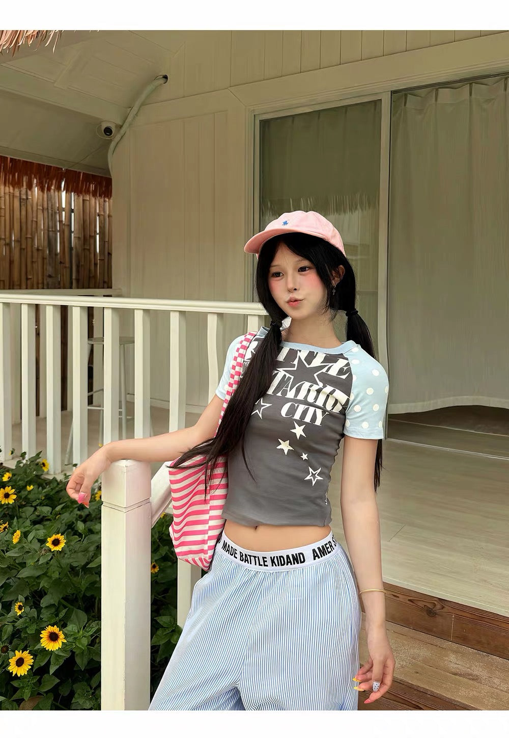 CapCabin “Starry City Contrast Raglan Tee”(cute Slim fit)