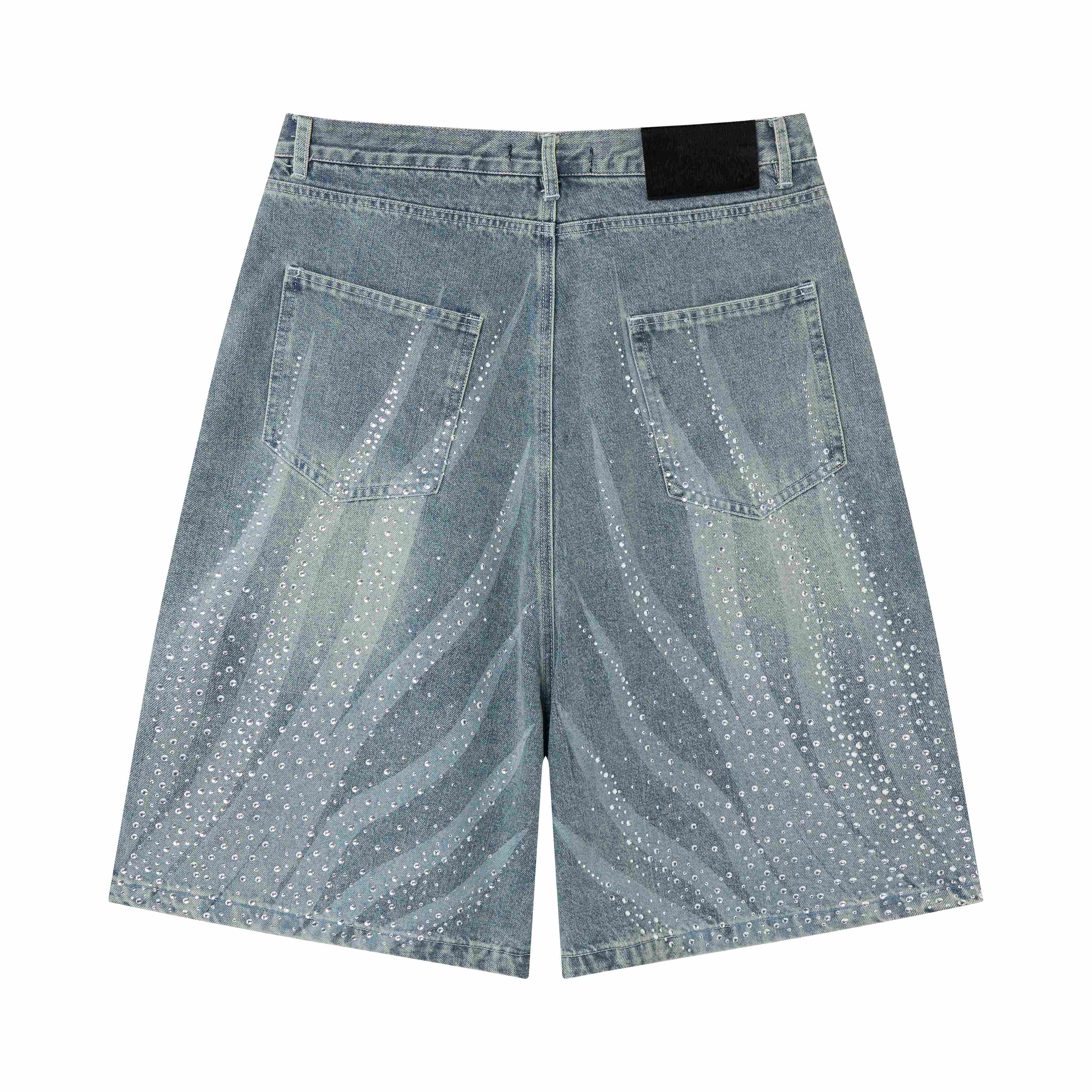 CapCabin Rhinestone Wash Denim Shorts
