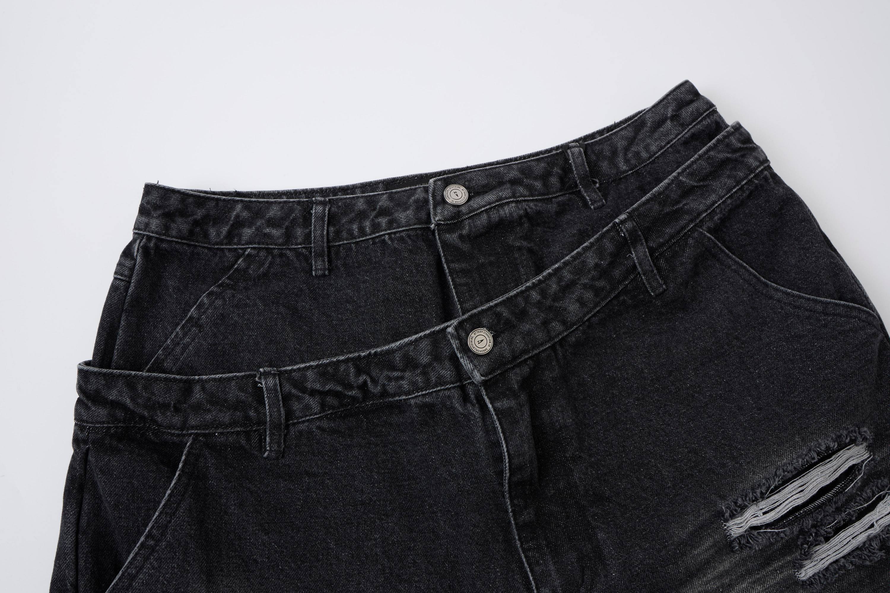 CapCabin Distressed Layered Waist Denim Shorts