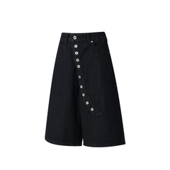 CapCabin “Arc Button Wide Denim Shorts”