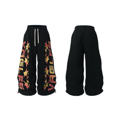 CapCabin Fleece-Lined Glitter Star Wide-Leg Sweatpants