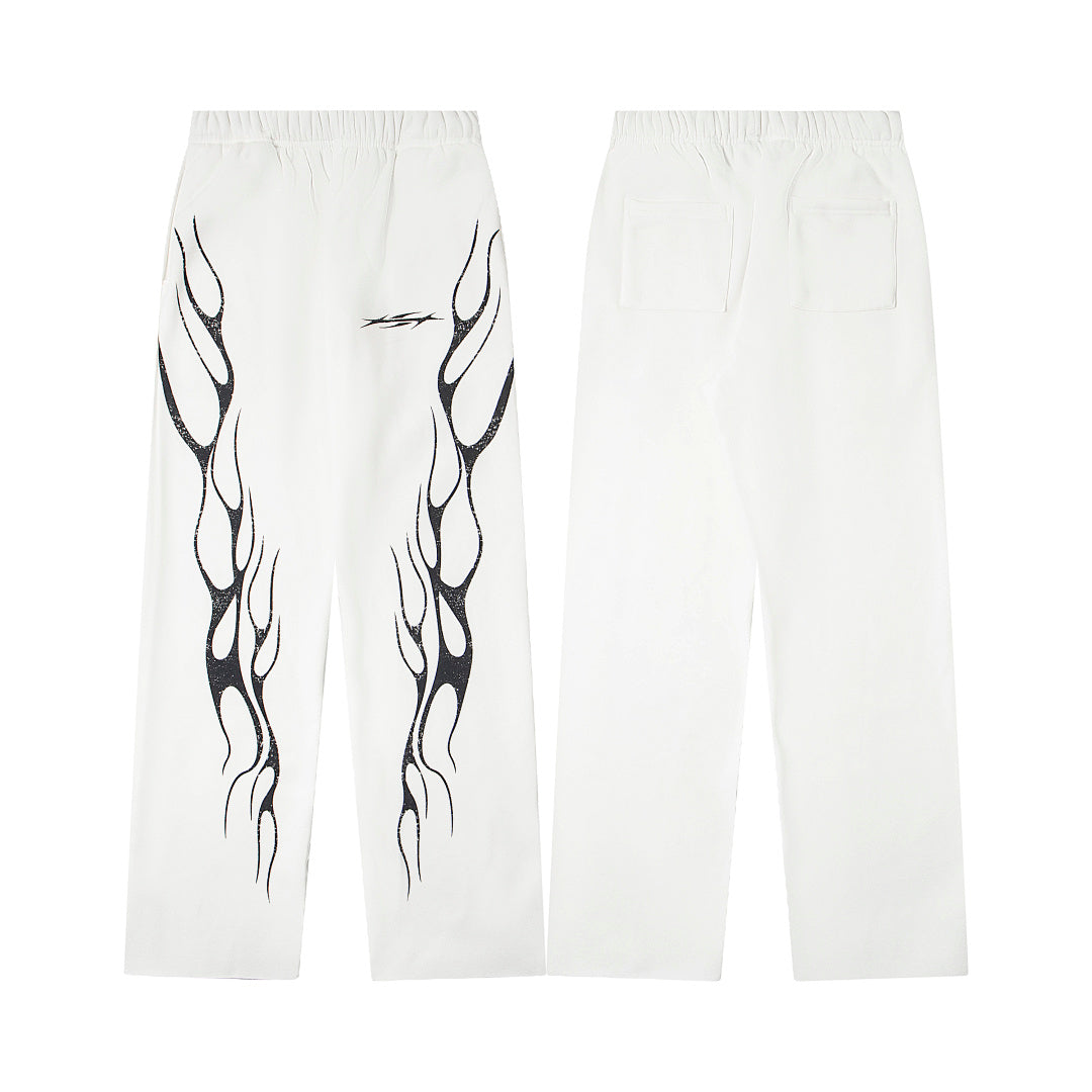 Hellstar Flame Tribal Graphic Hoodie & Pants Set - White Streetwear Tracksuit