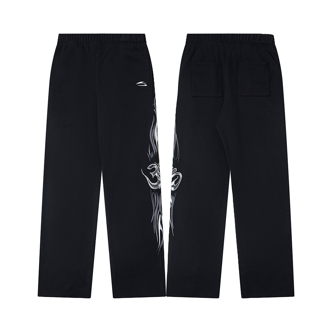 Hellstar Flame Tribal Graphic Hoodie & Pants Set - Black Streetwear Tracksuit