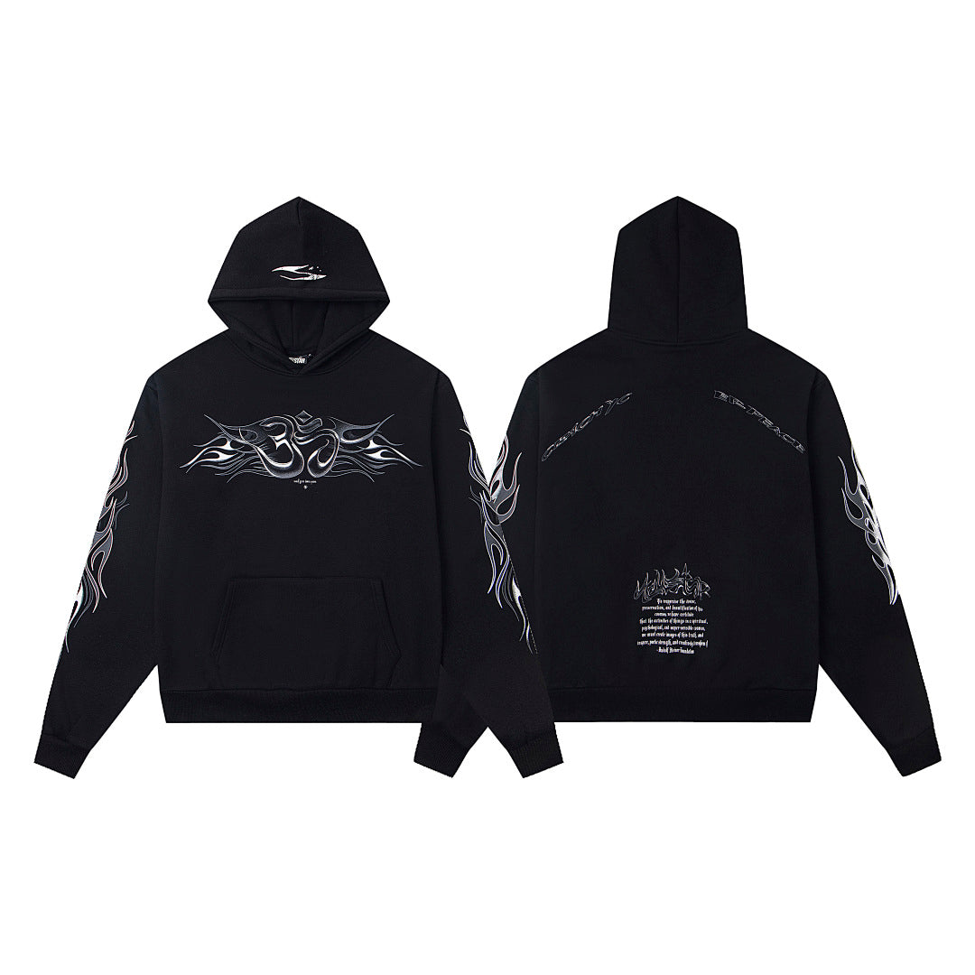 Hellstar Flame Tribal Graphic Hoodie & Pants Set - Black Streetwear Tracksuit