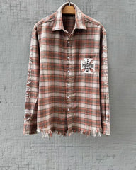 MIXED EMOTION Plaid Graphic Distressed Shirt