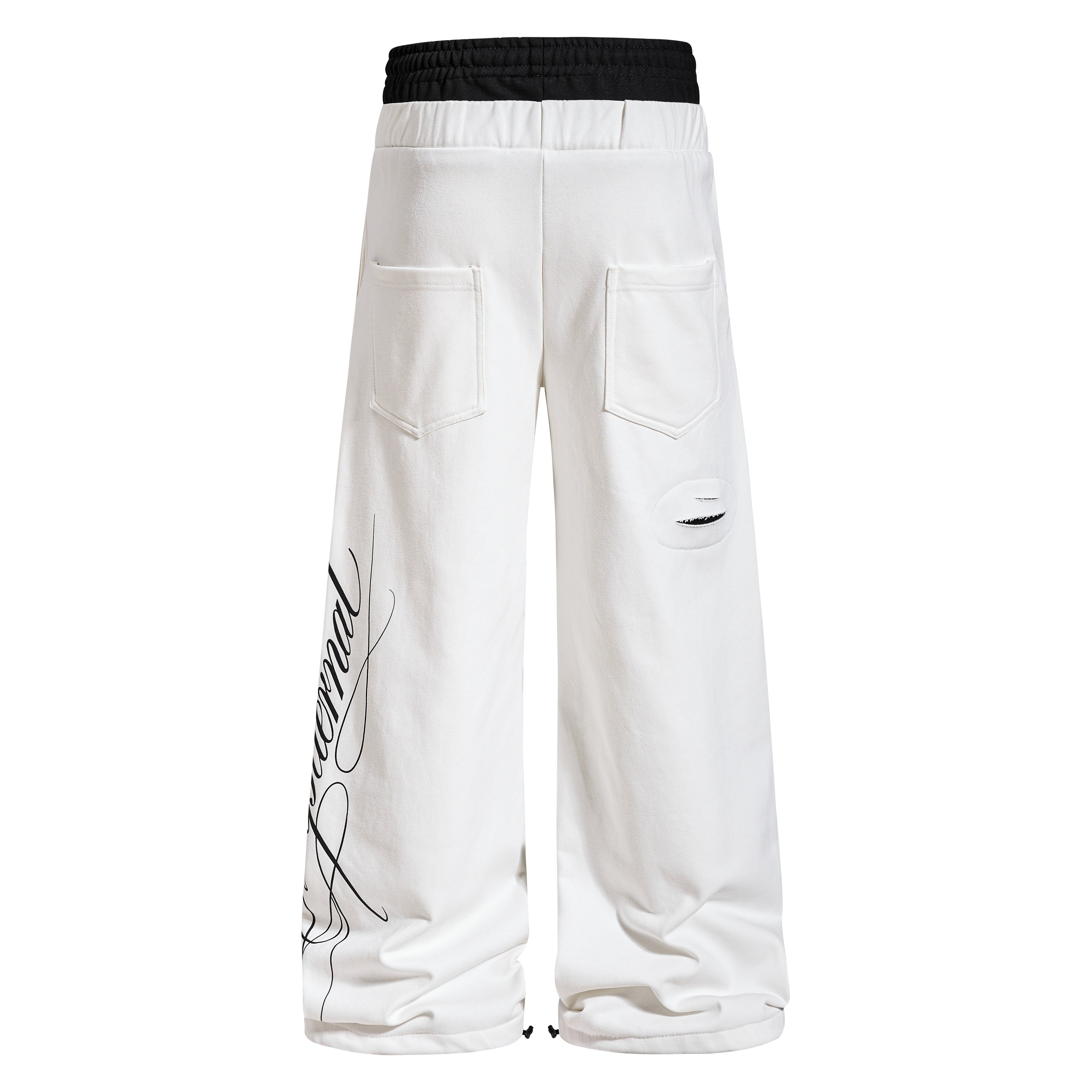 CapCabin “Distressed Panel Wide-Leg Sweatpants”