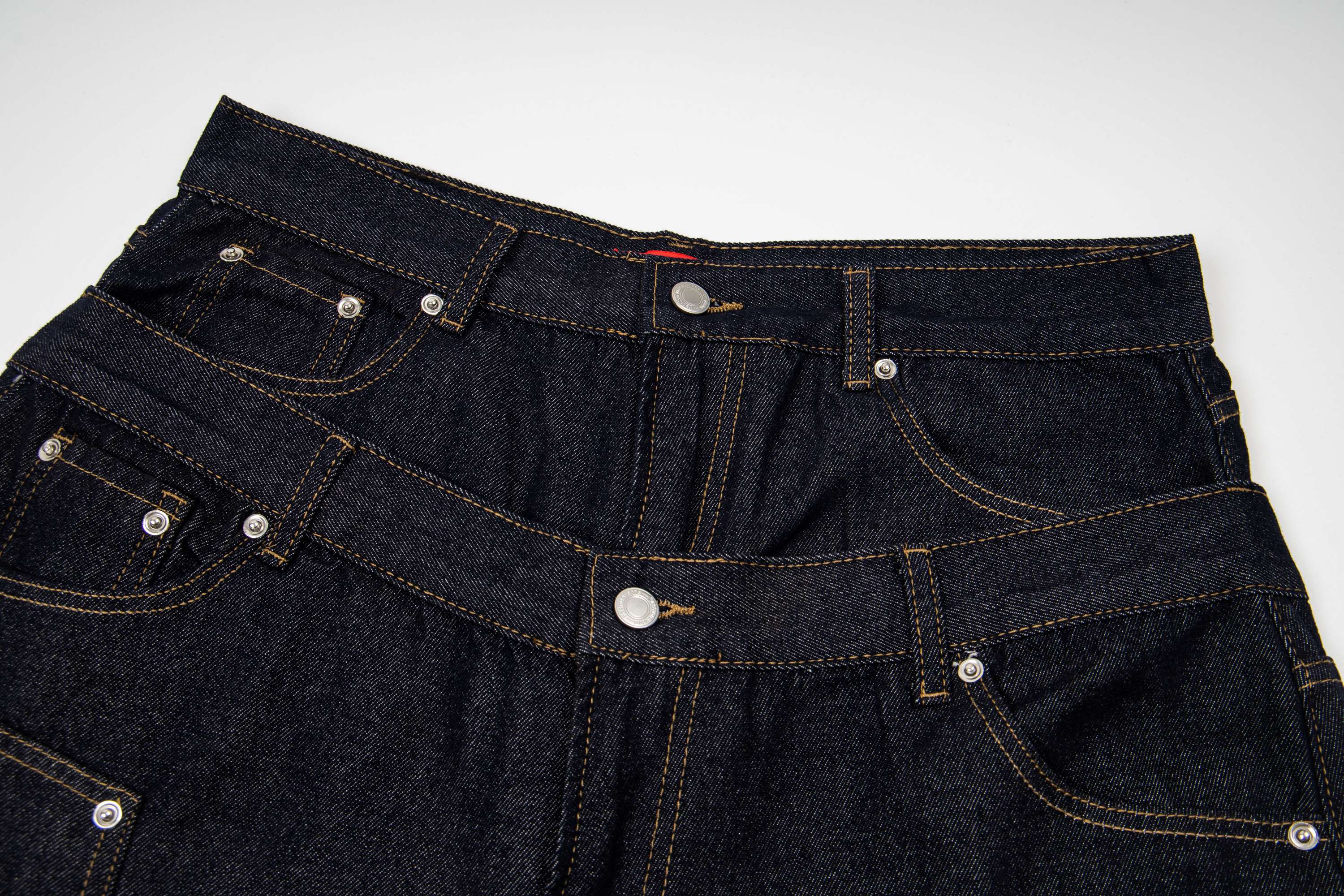 CapCabin “Double Waist Panel Denim Shorts”