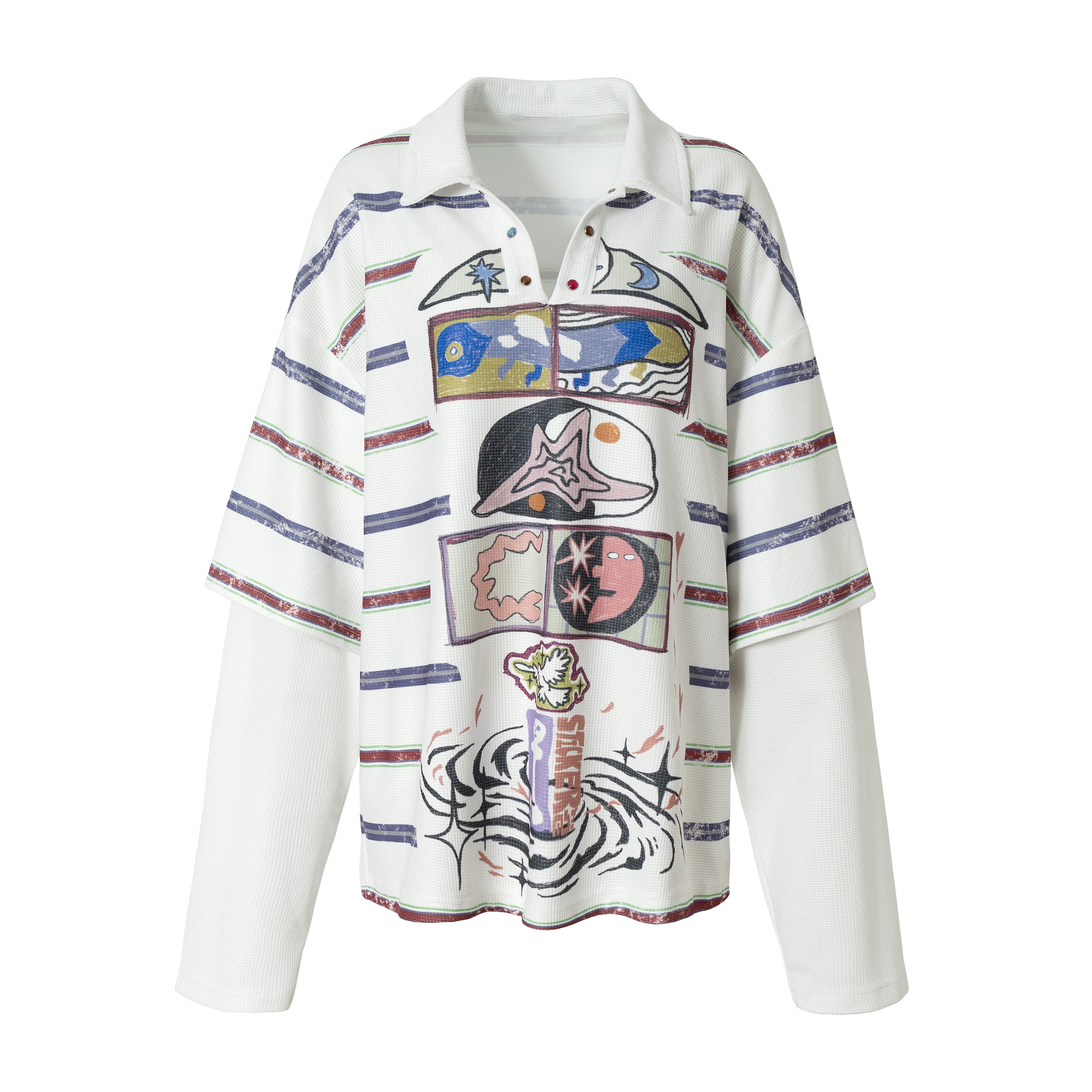 CapCabin Abstract Stripe Long-Sleeve Polo Shirt