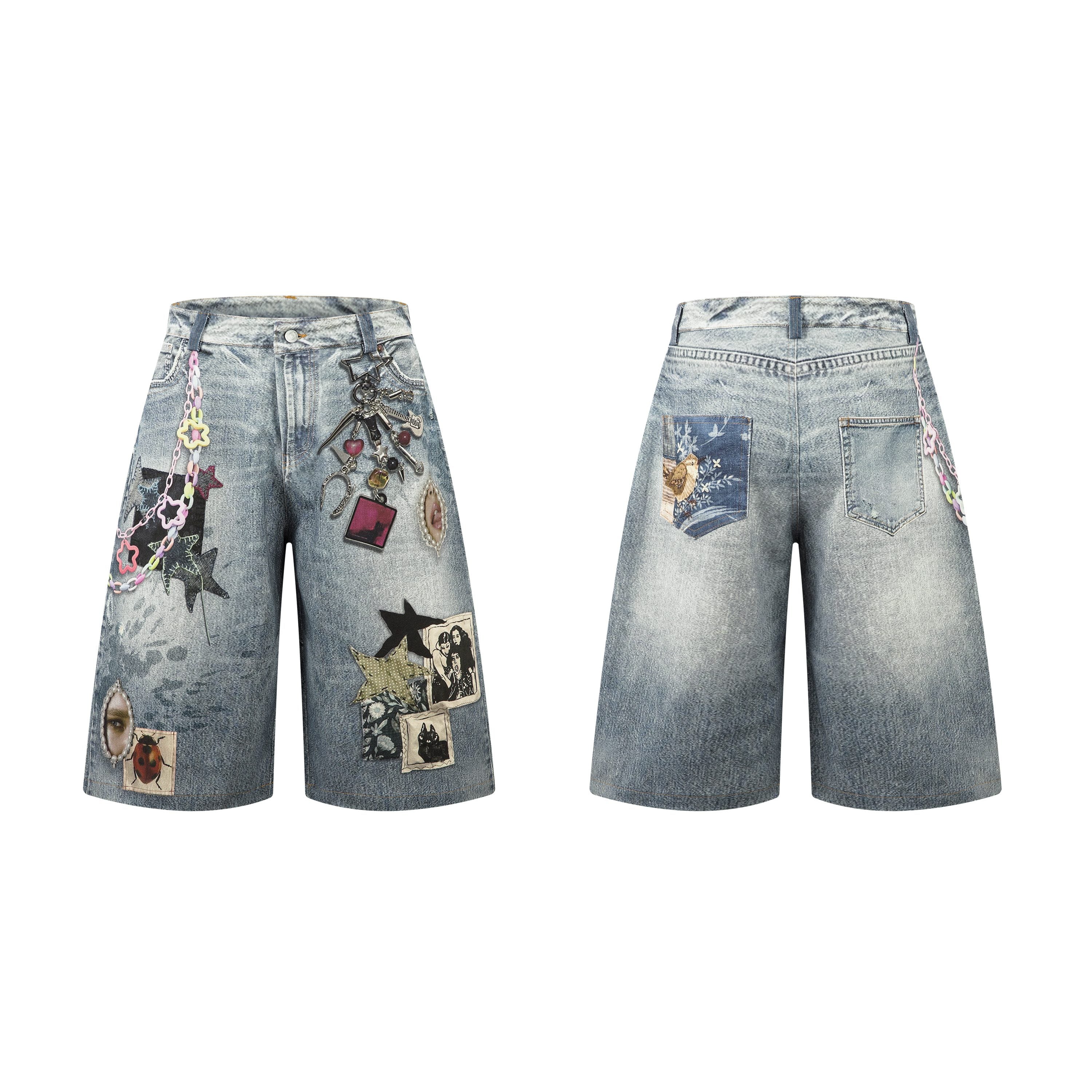 CapCabin “Vintage Charm Patch Denim Shorts