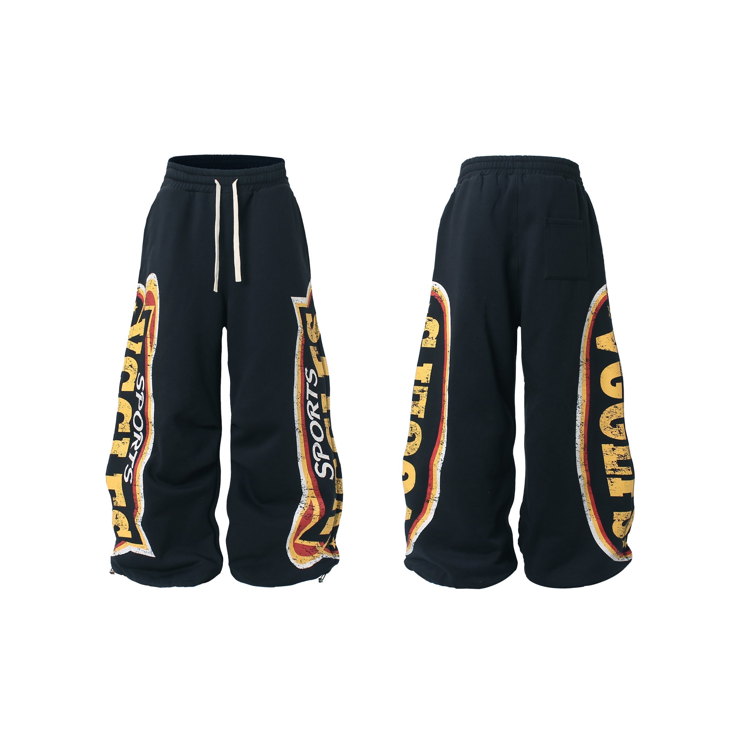 CapCabin Fleece-Lined Sports Letter Wide-Leg Sweatpants