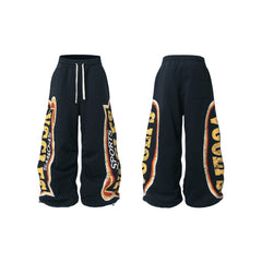 CapCabin Fleece-Lined Sports Letter Wide-Leg Sweatpants