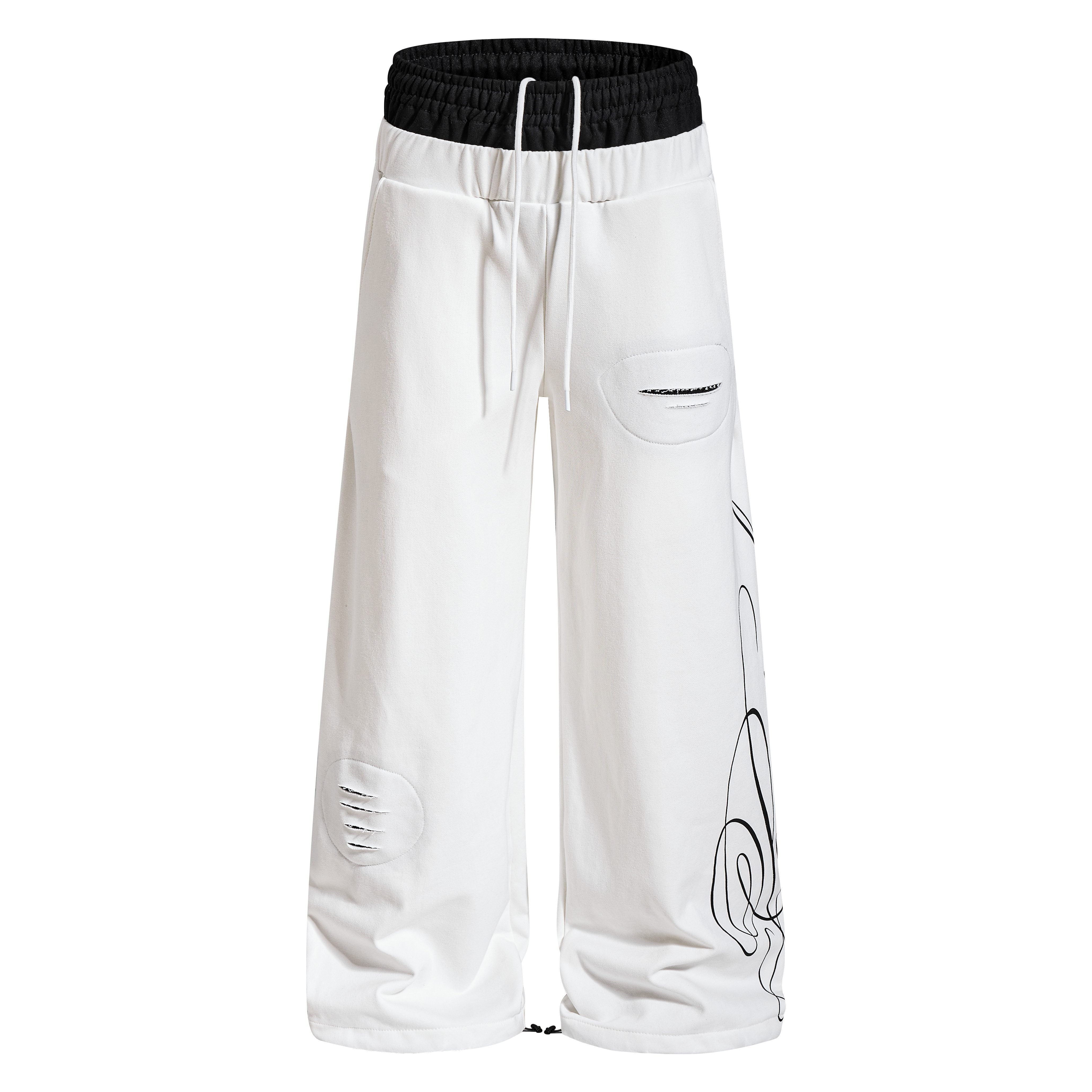 CapCabin “Distressed Panel Wide-Leg Sweatpants”