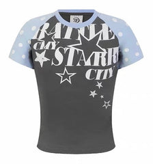 CapCabin “Starry City Contrast Raglan Tee”(cute Slim fit)