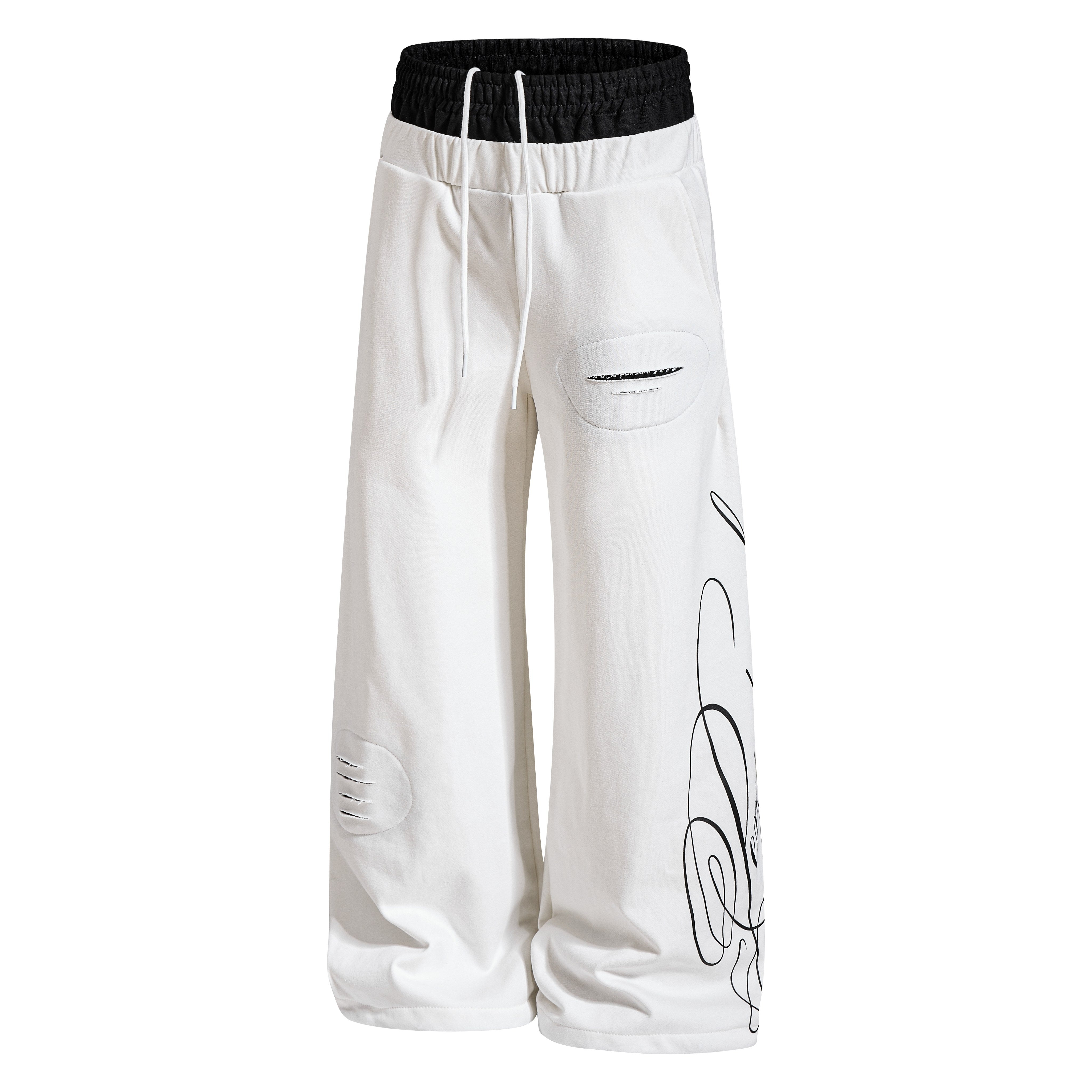CapCabin “Distressed Panel Wide-Leg Sweatpants”