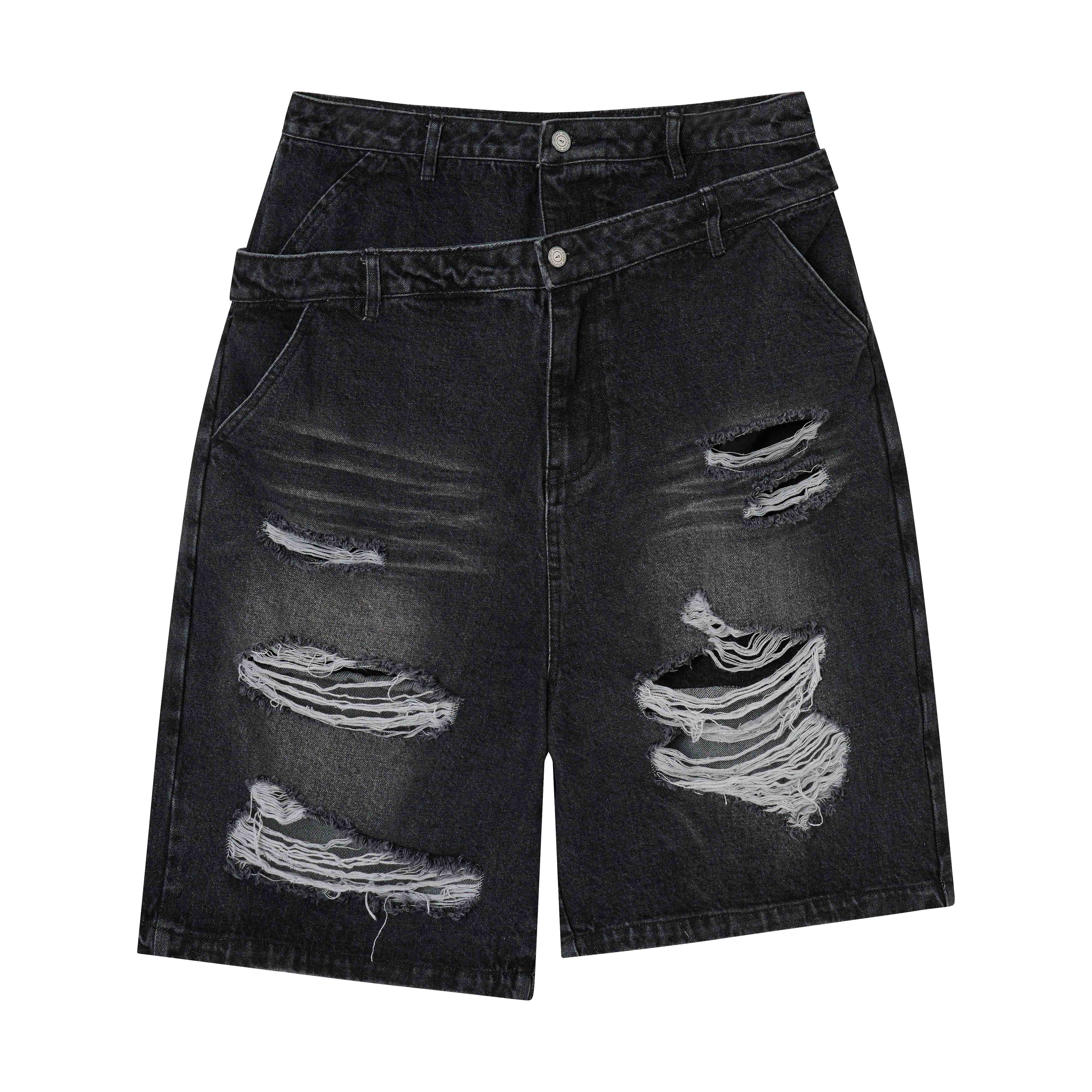 CapCabin Distressed Layered Waist Denim Shorts