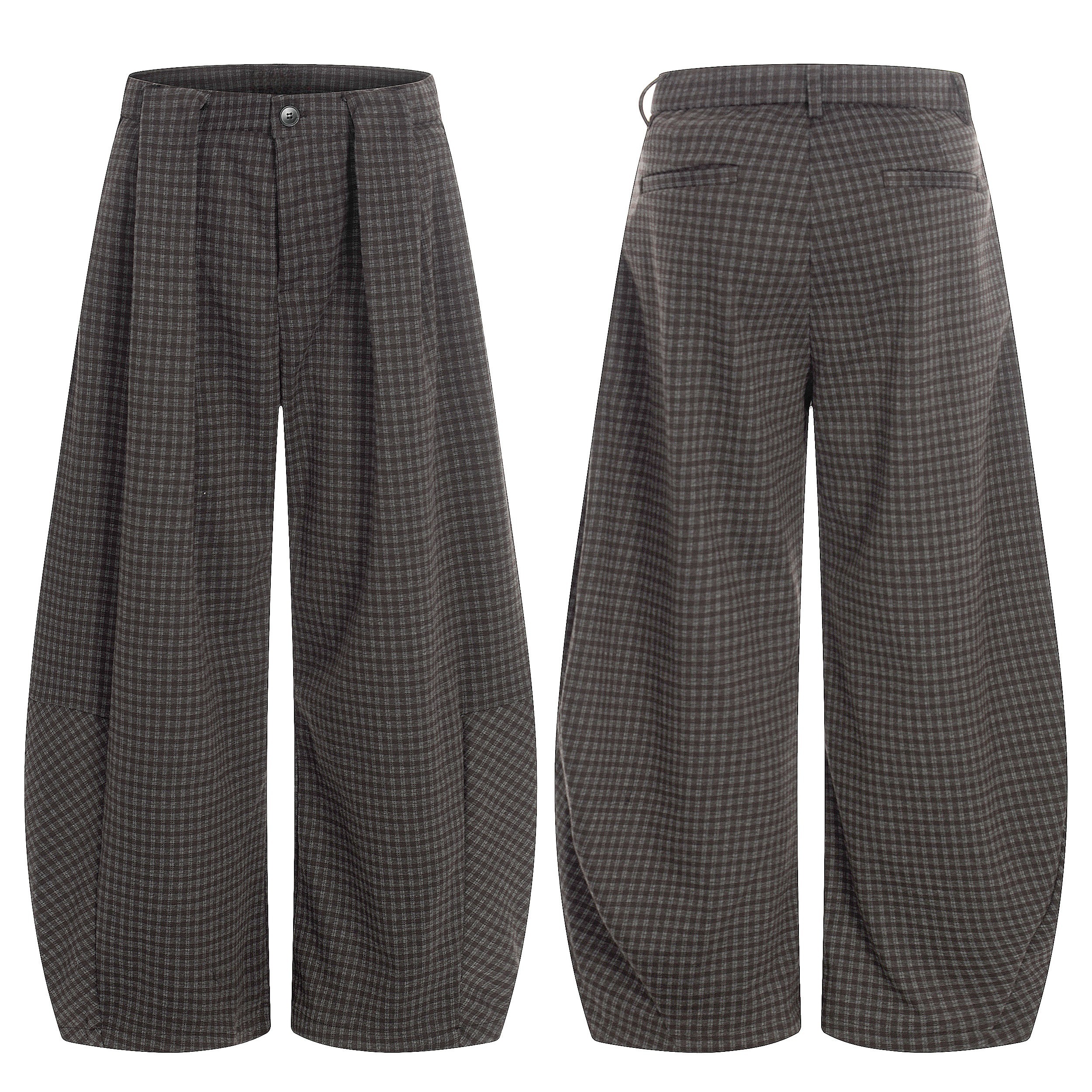 CapCabin Wide-Leg Plaid Trousers