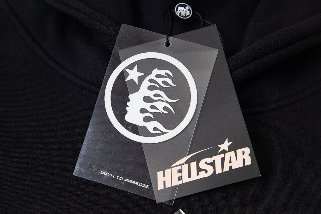 Hellstar Flame Tribal Graphic Hoodie & Pants Set - Black Streetwear Tracksuit