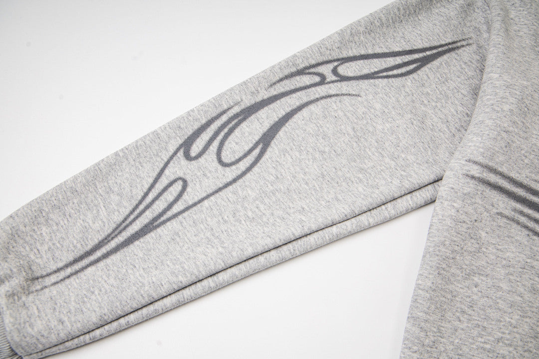 Hellstar Holy Cross Flame Graphic Hoodie & Pants Set - Grey Streetwear Tracksuit