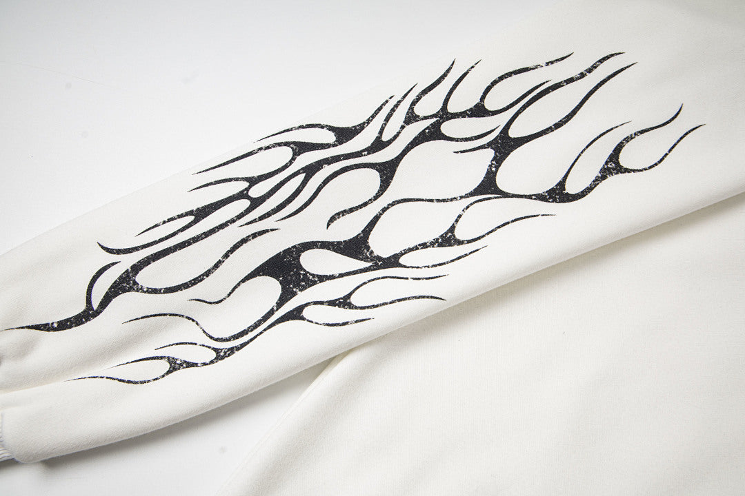 Hellstar Flame Tribal Graphic Hoodie & Pants Set - White Streetwear Tracksuit