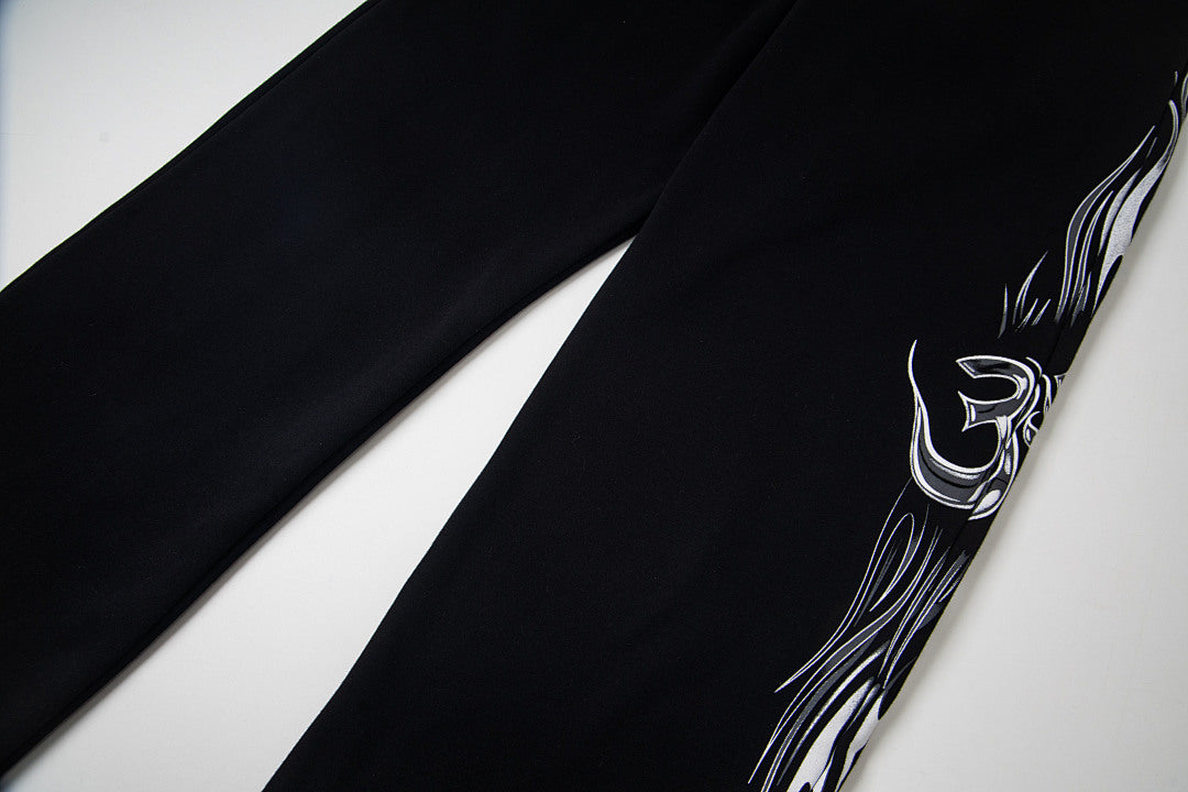 Hellstar Flame Tribal Graphic Hoodie & Pants Set - Black Streetwear Tracksuit